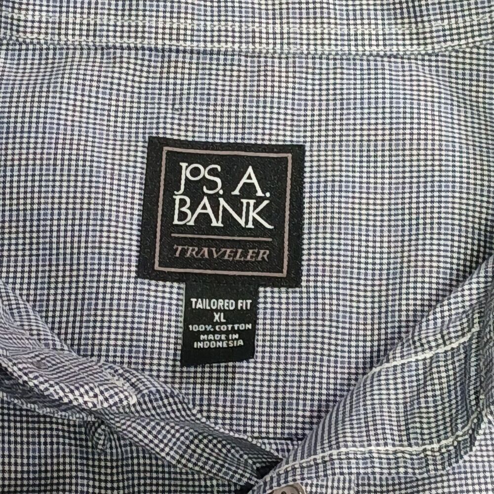 Jos A Bank Traveler Men XL Extra Large Blue White Glen Plaid Button Up Corporate